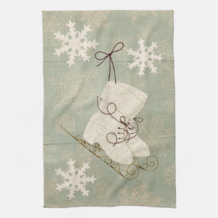  ijs schaatsen schattige sneeuwvlok rustieke winte theedoek