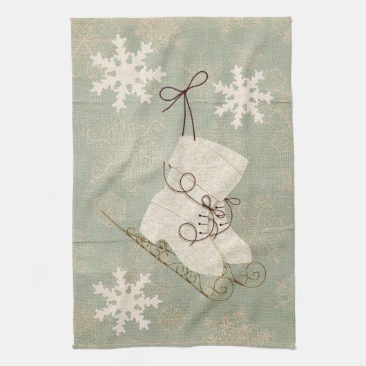  ijs schaatsen schattige sneeuwvlok rustieke winte theedoek (Verticaal)