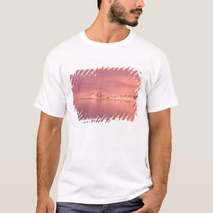 Ijs, sneeuw, ijsbergen in de kanalen langs de t-shirt
