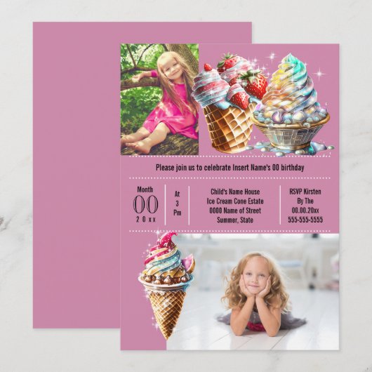 IJs snoep zomer DIY foto kinder paarse Kaart (Voorkant / Achterkant)