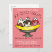 Ijs sociale feestparty dessert banaan split sundae uitnodiging briefkaart (Voorkant / Achterkant)