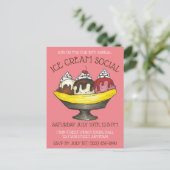Ijs sociale feestparty dessert banaan split sundae uitnodiging briefkaart (Staand voorkant)