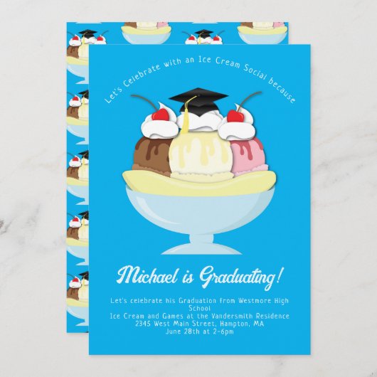 Ijs sociale sundae afstudeerfeest alles Blauw Kaart (Voorkant / Achterkant)