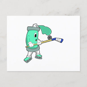 Ijs spray bij ijshockey met ijshockeystick briefkaart