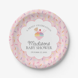 Ijs Sundae Bestrooid met Liefde Baby Shower Papieren Bordje
