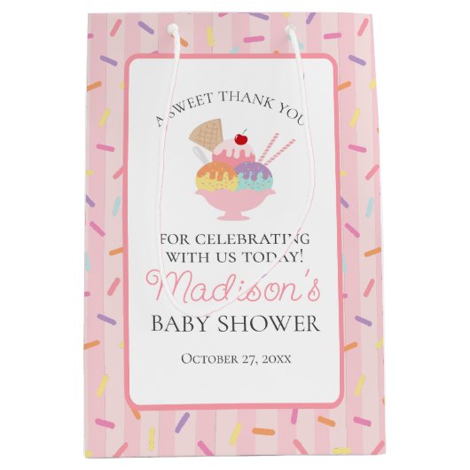 Ijs Sundae Gestrooide Baby Shower Favoren Medium Cadeauzakje (Voorkant)