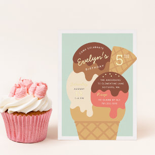 Ijs Sundae Kinderen Verjaardagsfeestje Folie Uitnodiging