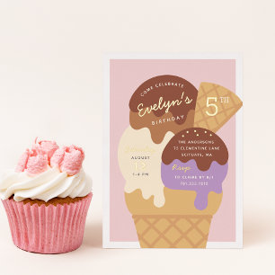 Ijs Sundae Kinderen Verjaardagsfeestje Folie Uitnodiging