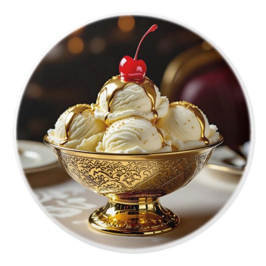 Ijs Sundae met Goudsiroop   Keramische Knop (Voorkant)