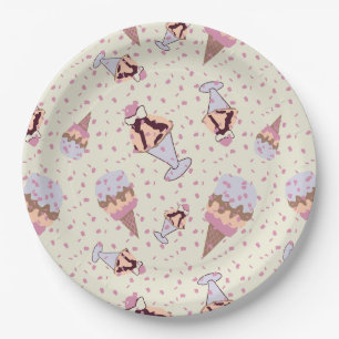 Ijs Sundae Pastel Zomer Patroon Papieren Bordje