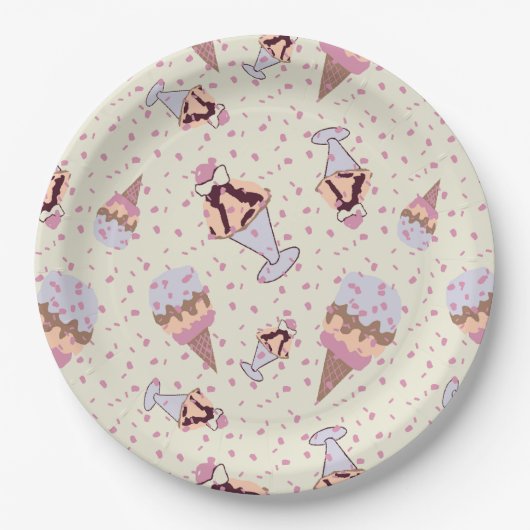 Ijs Sundae Pastel Zomer Patroon Papieren Bordje (Voorkant)