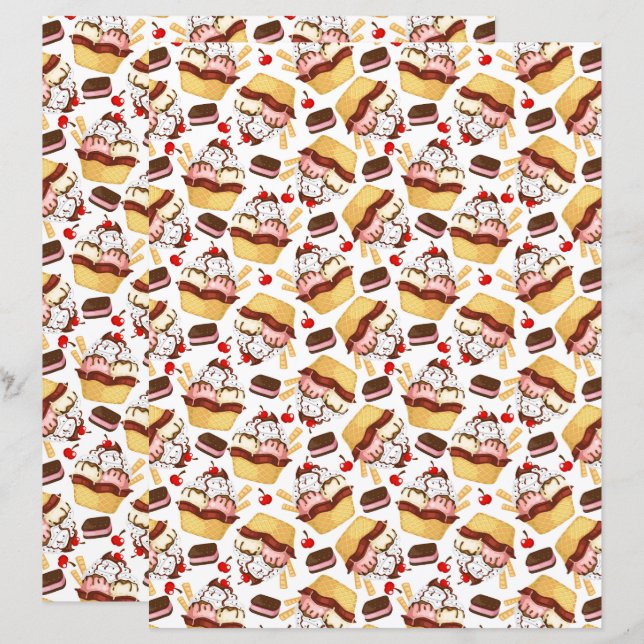 Ijs Sundae Schrapboek Papier (Voorkant / Achterkant)