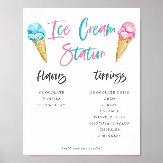 Ijs Sundae Station Geslacht Reveal Feestbord Poster (Voorkant)