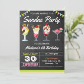 Ijs Sundae Verjaardagsfeest Uitnodiging (Staand voorkant)