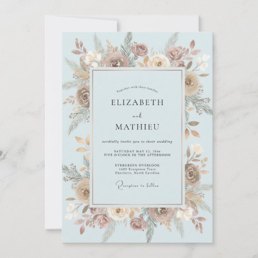Ijs Taupe Bloom Bruiloft Kaart (Voorkant)
