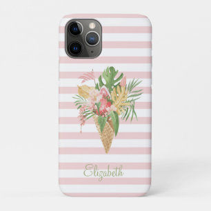 Ijs, Tropisch blad Fruit, Roze Strepen Case-Mate iPhone Case
