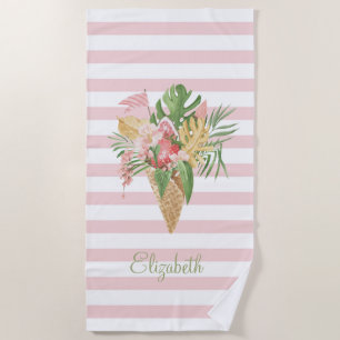 Ijs, Tropisch blad Fruit, Roze Strepen Strandlaken