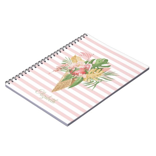 Ijs, Tropisch bladfruit, Roze strepen Notitieboek (Linkerzijde)