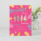 IJs Tropische bladeren Roze Verjaardag Kaart (Staand voorkant)