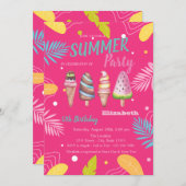 IJs Tropische bladeren Roze Verjaardag Kaart (Voorkant / Achterkant)