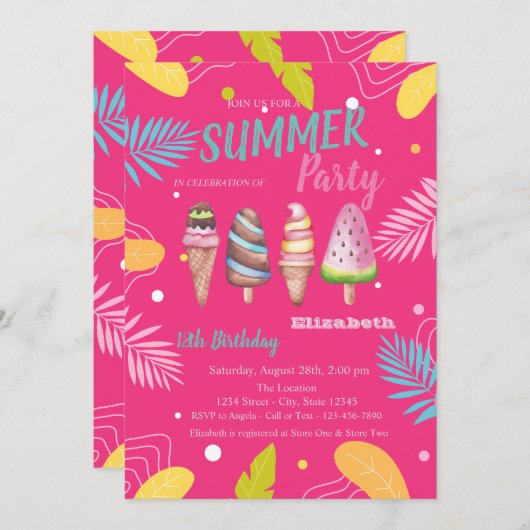 IJs Tropische bladeren Roze Verjaardag Kaart (Voorkant / Achterkant)