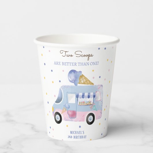 IJs truck 2 schepjes tweede verjaardag Papieren Bekers (Achterkant)