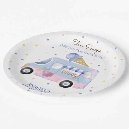 IJs truck 2 schepjes tweede verjaardag Papieren Bordje (Gekanteld)