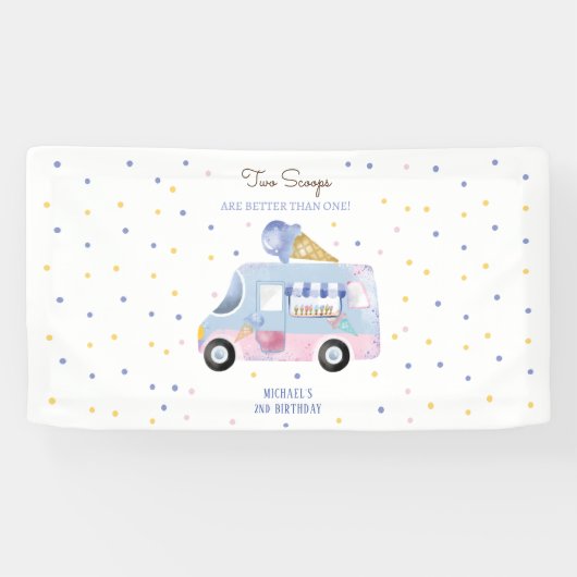 IJs truck 2 schepjes tweede verjaardag Spandoek (Horizontaal)