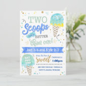 Ijs twee porties verjaardagsuitnodiging jongens kaart (Staand voorkant)