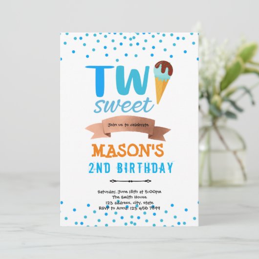 Ijs twee zoete jongen feestje kaart (Staand voorkant)