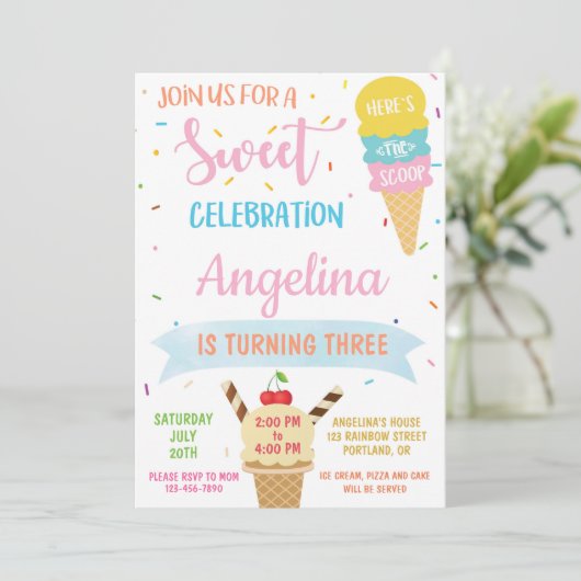 IJs verjaardagsuitnodiging Sweet party invite Kaart (Staand voorkant)