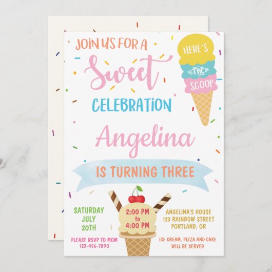 IJs verjaardagsuitnodiging Sweet party invite Kaart (Voorkant / Achterkant)