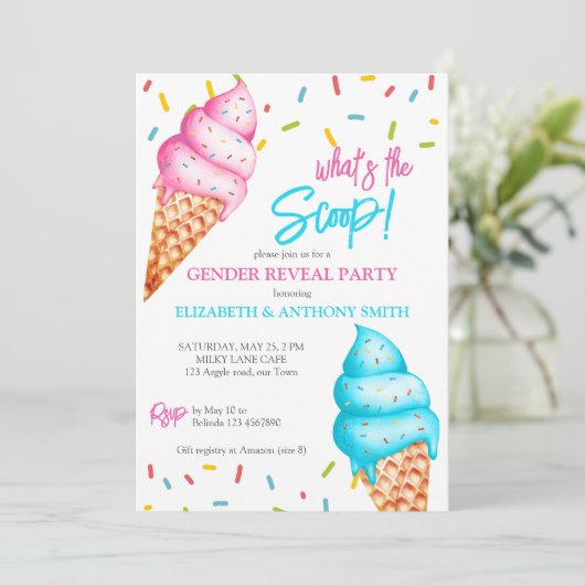 IJs wat is de scoop gender reveal party Kaart (Staand voorkant)