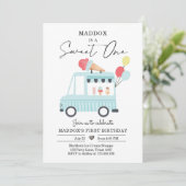 Ijsauto 1e verjaardagsuitnodiging jongen zoete eer kaart (Staand voorkant)