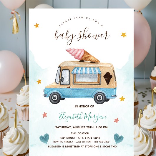 Ijsauto Sterren Hartjes Baby Shower Kaart
