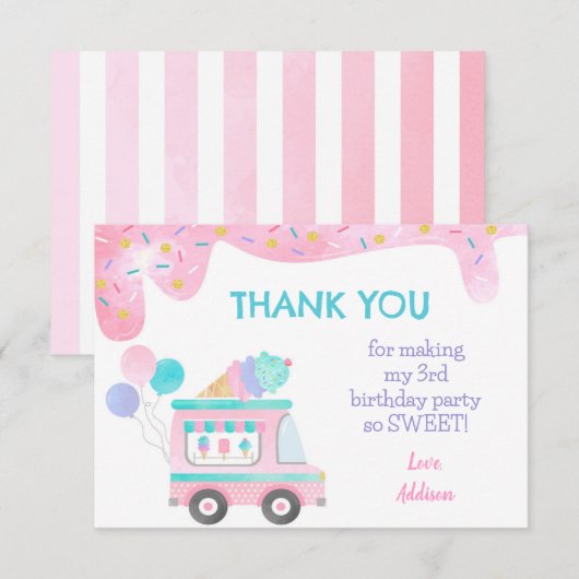Ijsauto Verjaardagsfeestje Bedankt Kaarten (Voorkant / Achterkant)