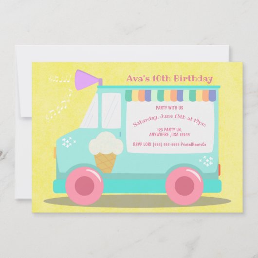 Ijsauto Verjaardagsfeestje | Roze Kaart (Voorkant)