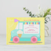Ijsauto Verjaardagsfeestje | Roze Kaart (Staand voorkant)