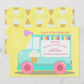 Ijsauto Verjaardagsfeestje | Roze Kaart (Voorkant / Achterkant)