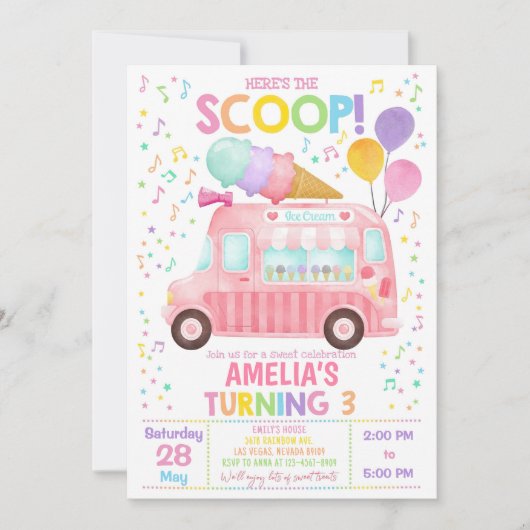 Ijsauto Verjaardagsuitnodiging Meisje 1e Verjaarda Kaart (Voorkant)