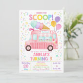 Ijsauto Verjaardagsuitnodiging Meisje 1e Verjaarda Kaart (Staand voorkant)