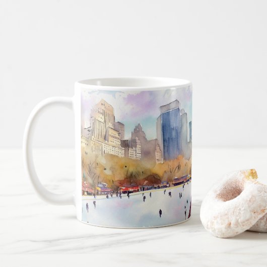 IJsbaan Central Park waterverf New York Koffiemok (Met donut)