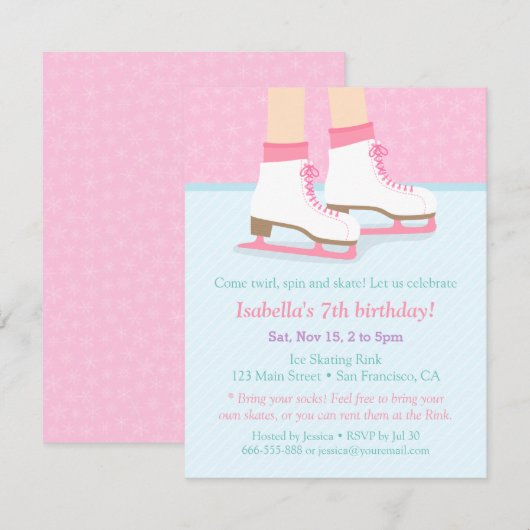 IJsbaan meisjes verjaardagsfeestje uitnodigingen (Voorkant / Achterkant)