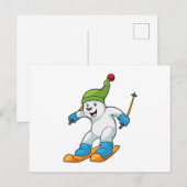 IJsbeer als skiër met ski en muts Briefkaart (Voorkant / Achterkant)
