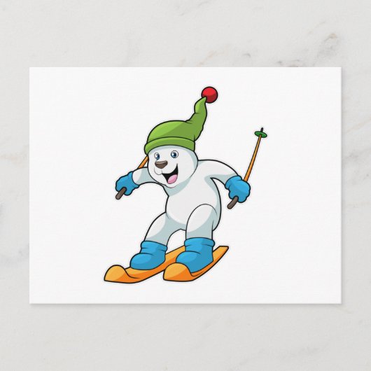 IJsbeer als skiër met ski en muts Briefkaart (Voorkant)