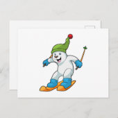 Ijsbeer als skiër met ski's en muts briefkaart (Voorkant / Achterkant)