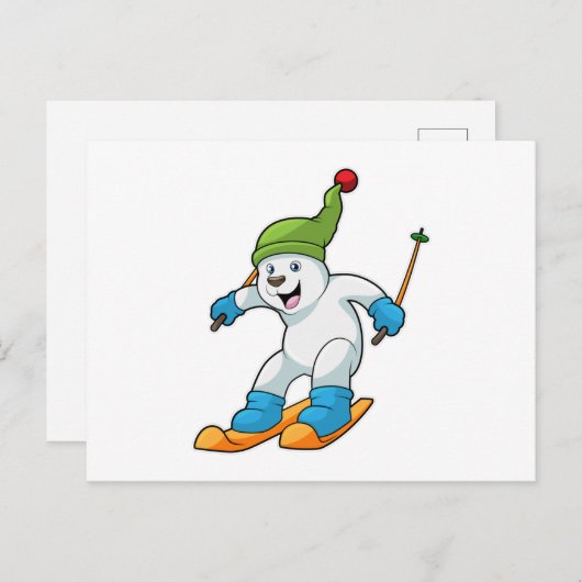 Ijsbeer als Skiloper met Ski en Mutse Briefkaart (Voorkant / Achterkant)
