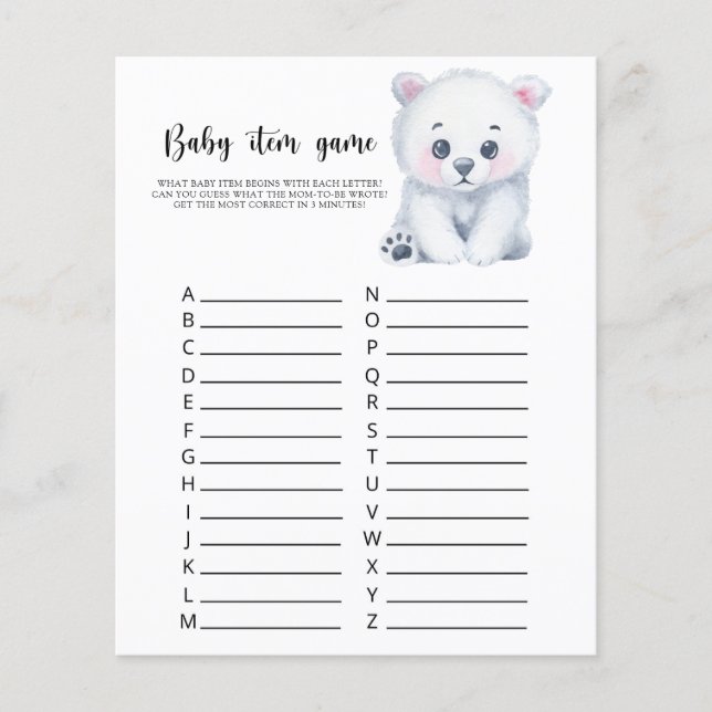 Ijsbeer - Baby Item Spel. Baby Shower Spel (Voorkant)
