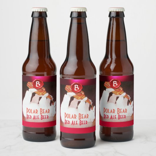 IJsbeer die bier drinkt Rood waszegel Monogram Bier Etiket (Flessen)