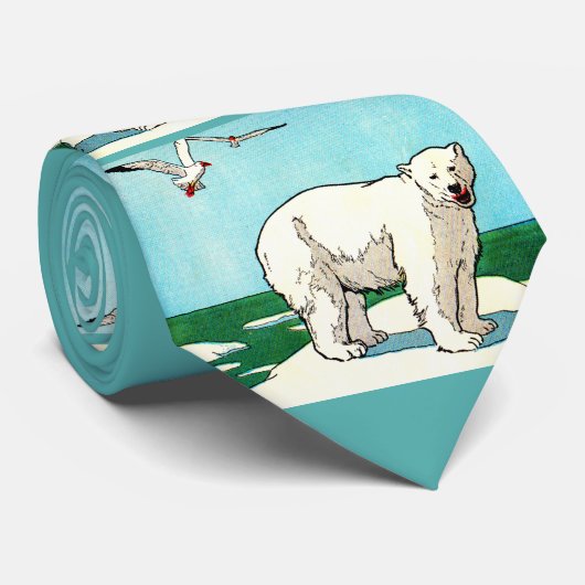 ijsbeer en meeuwen print stropdas (Opgerold)